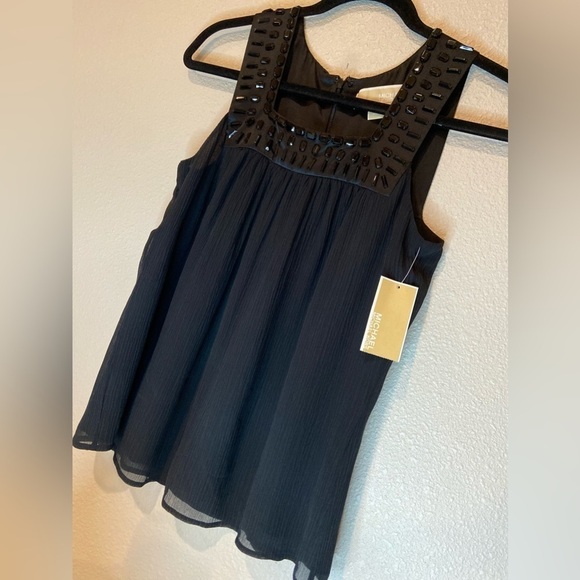 Michael Kors~NWT~All Black Jewel Embellished Square Neck Top~Sleeveless~Size XS - Picture 1 of 14